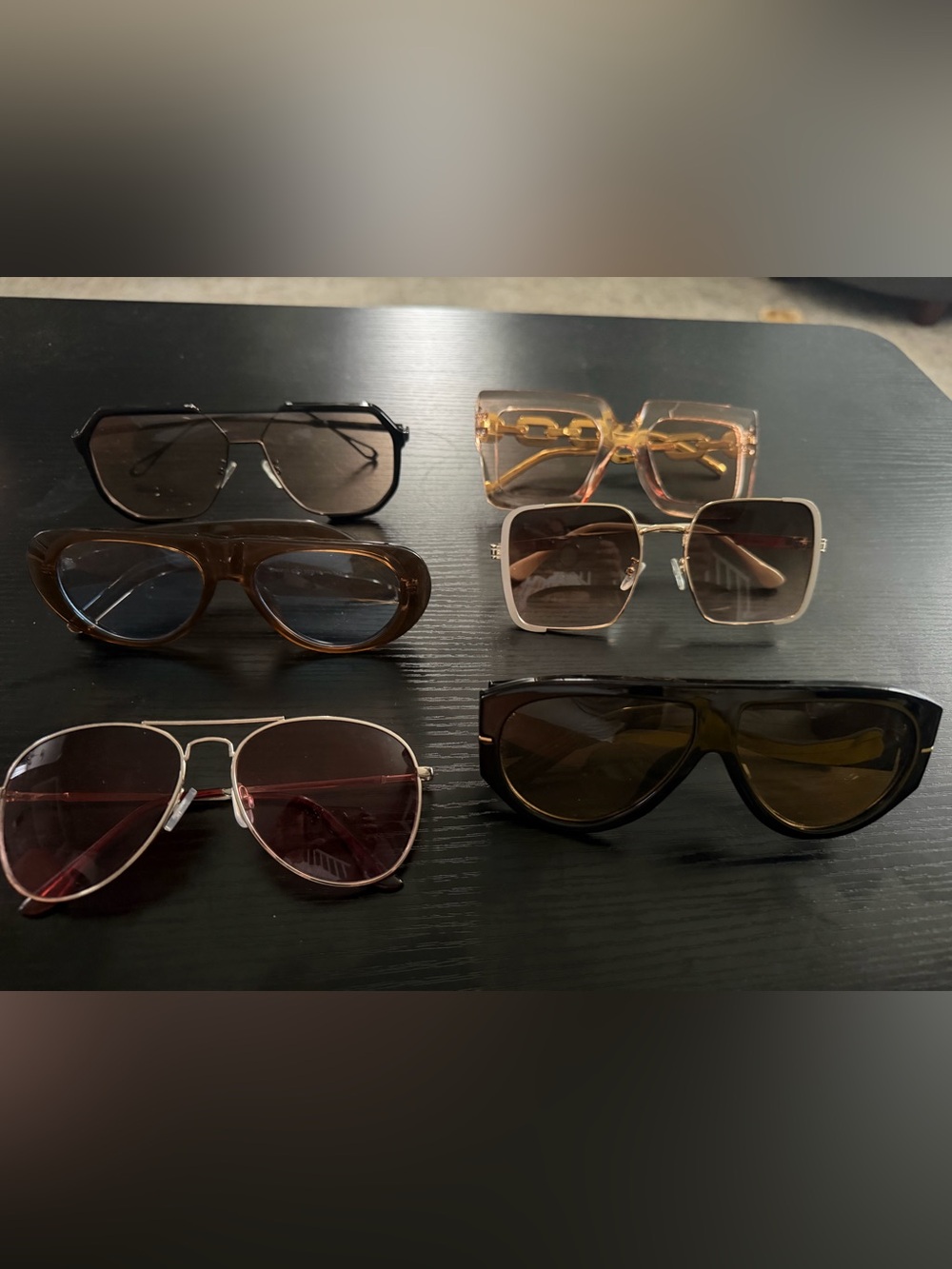 6 pair Fashion Sunglasses Brown Black Gold Tan Cream Aviator, Oversized, Ford